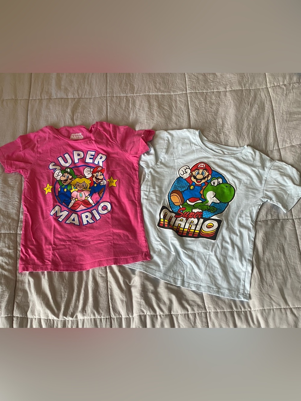 2 Nintendo Kids Super Mario Pink & White Character Tees. Pink 10 & blue 7-8